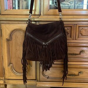 Sorial fringe suede crossbody, brown